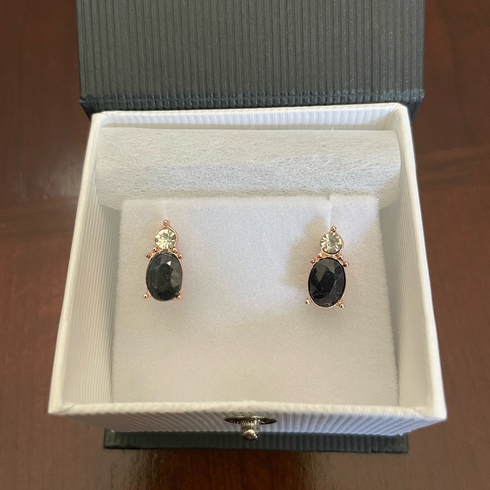 Rose Tone Natural Oval Sapphire & Crystal Earrings